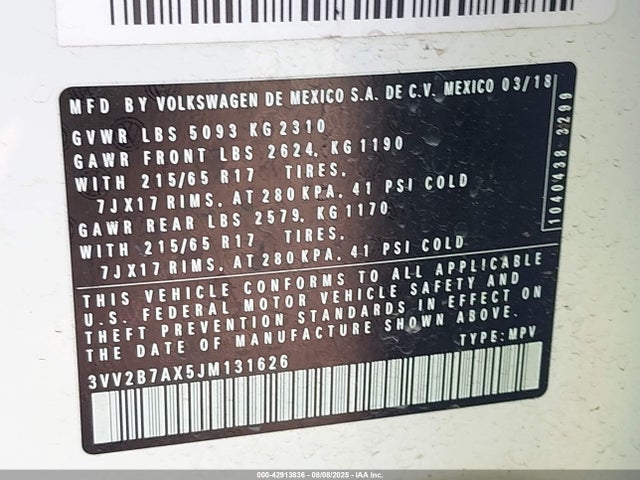 3VV2B7AX5JM131626 Volkswagen 2018