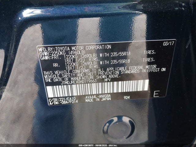 Toyota 2ar-fxe, 2jm+2fm 2017 JTMDJREV0HD119663 Image 9