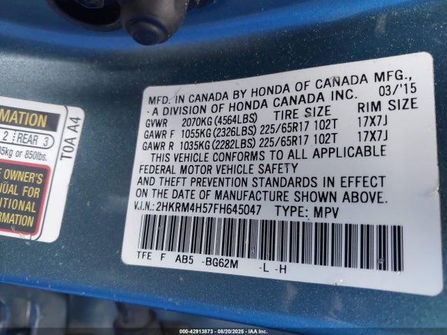 2HKRM4H57FH645047 Honda k24w9