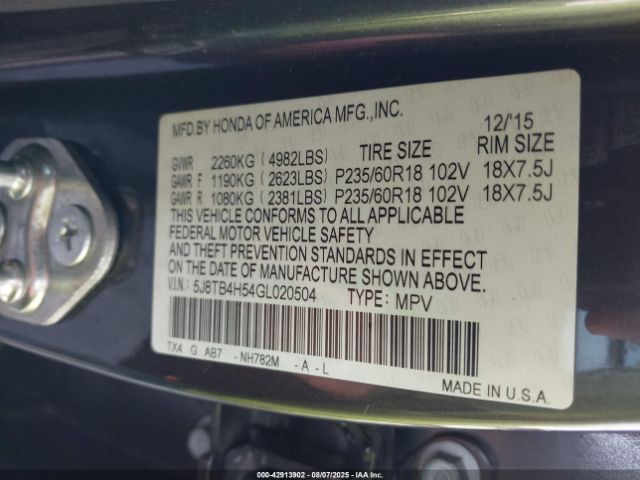 2016 ACURA RDX 5J8TB4H54GL020504 Photo 8