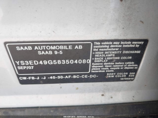 2008 SAAB 9-5 YS3ED49G583504080 Photo 8