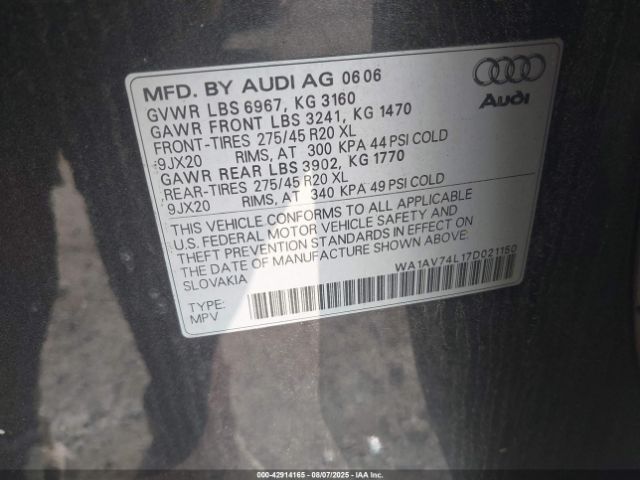 2007 AUDI Q7 WA1AV74L17D021150 Photo 8