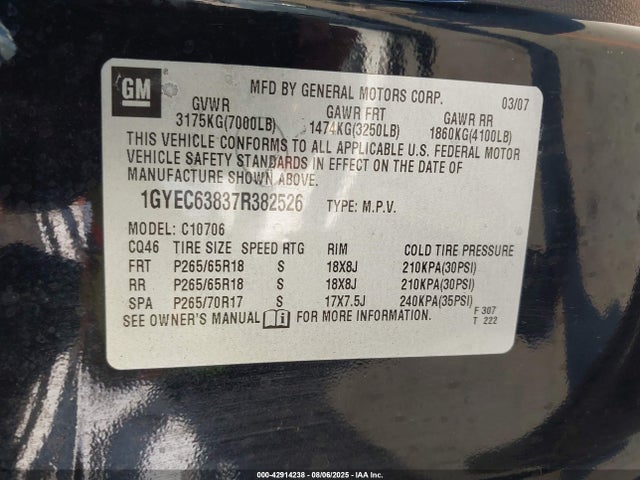 2007 CADILLAC ESCALADE 1GYEC63837R382526 Photo 8