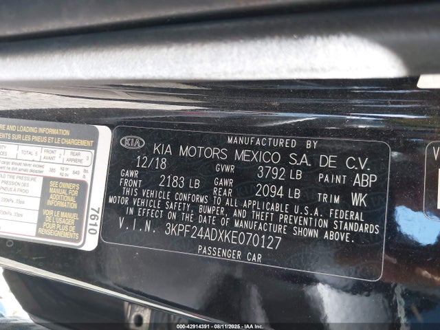 3KPF24ADXKE070127 KIA mpi nu