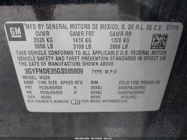 2016 CADILLAC SRX 3GYFNDE35GS505809 Photo 8