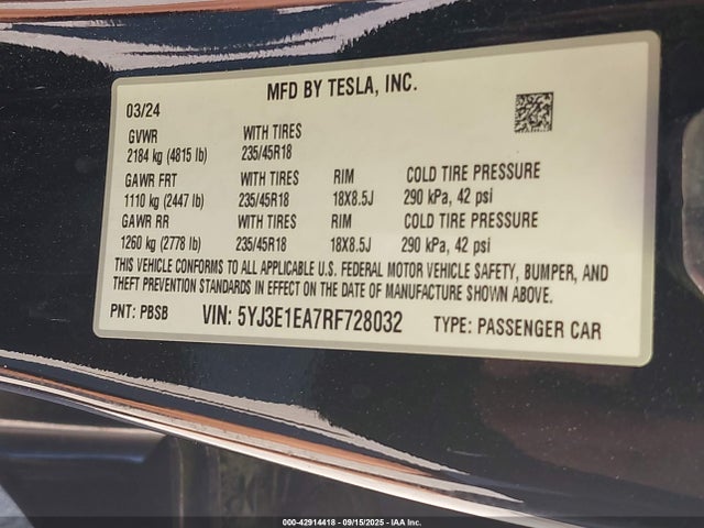2024 TESLA MODEL 3 5YJ3E1EA7RF728032 Photo 8