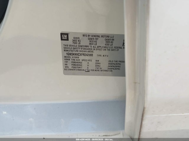 1GNSKKKCXFR242988 Chevrolet l83 - vvt, active fuel management, aluminum