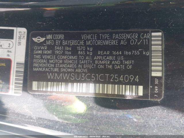2012 MINI COOPER WMWSU3C51CT254094 Photo 8