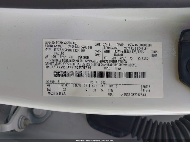 1FT7W2BT7KEF78716 Ford 2019
