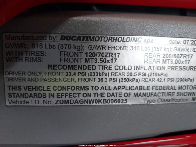 2019 DUCATI PANIGALE ZDMDAGNW0KB006025 Photo 9