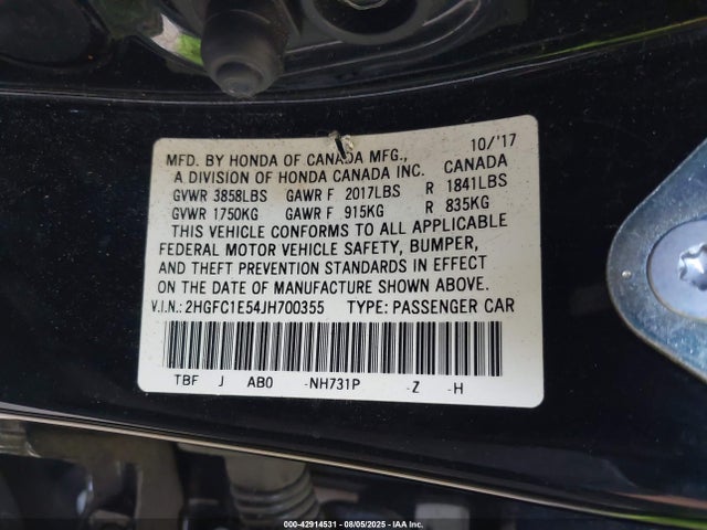 Honda l15b7 2018 2HGFC1E54JH700355 Image 9