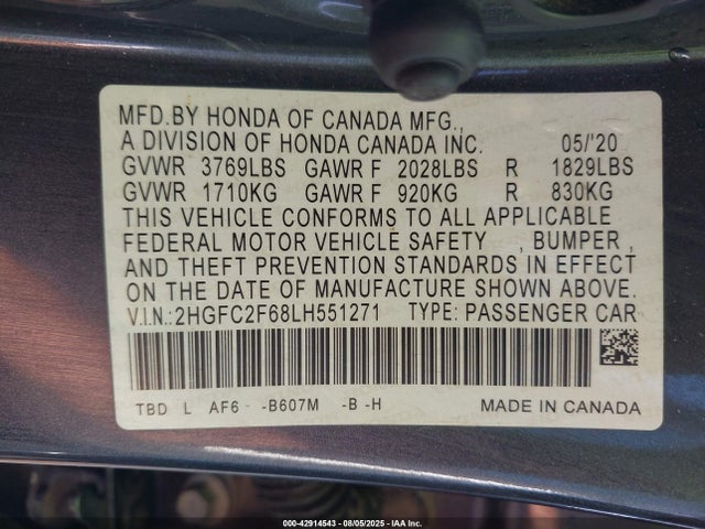 Honda k20c2 2020 2HGFC2F68LH551271 Image 9