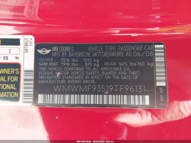 2009 MINI JOHN COOPER WORKS WMWMF93519TF96131 Photo 8