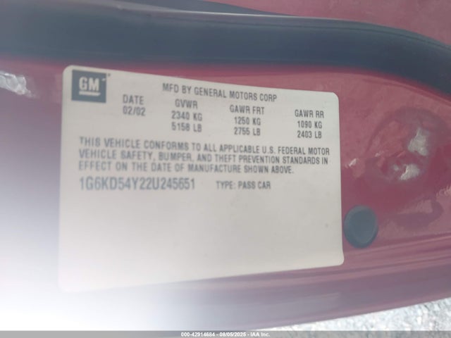 2002 CADILLAC DEVILLE 1G6KD54Y22U245651 Photo 8