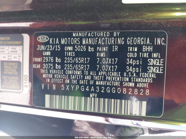 5XYPG4A32GG082828 KIA dohc gdi theta ii
