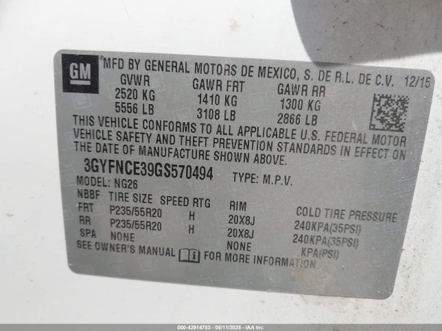 2016 CADILLAC SRX 3GYFNCE39GS570494 Photo 8