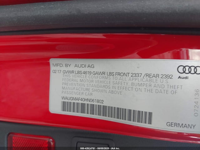 2017 AUDI A4 WAUGMAF40HN061802 Photo 8
