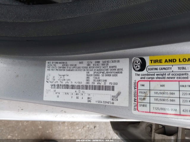 Ford 1.6l ti-vct premium fuel 2017 3FADP4EJ8HM104806 Image 9