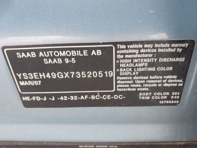 2007 SAAB 9-5 YS3EH49GX73520519 Photo 8