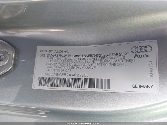 2010 AUDI A5 WAURFAFR2AA023256 Photo 8