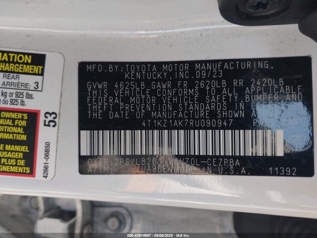 4T1KZ1AK7RU090947 Toyota 2gr-fks