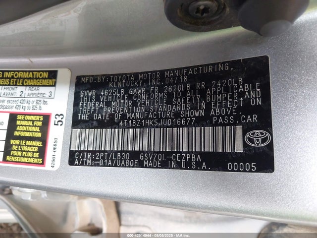 4T1BZ1HK5JU016677 Toyota 2gr-fks