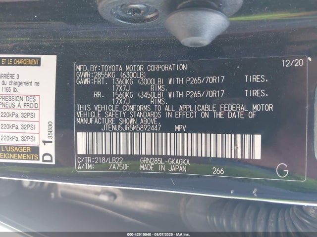 JTENU5JR5M5892447 Toyota 1gr-fe
