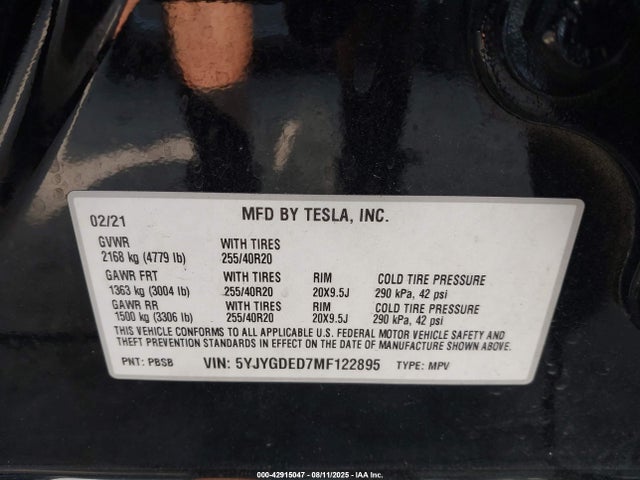 5YJYGDED7MF122895 Tesla Model Y