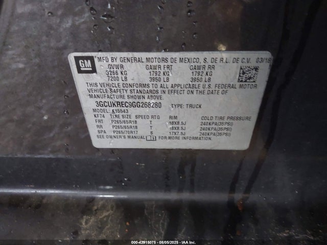 3GCUKREC9GG268280 Chevrolet l83 - sidi, vvt, afm, e85 max, aluminum