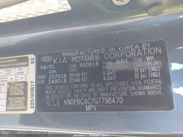 KNDPBCAC7G7798470 KIA dohc gdi theta ii