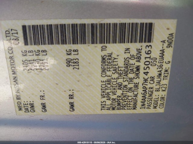 Nissan Maxima 2017 1N4AA6AP7HC450163 Image 9