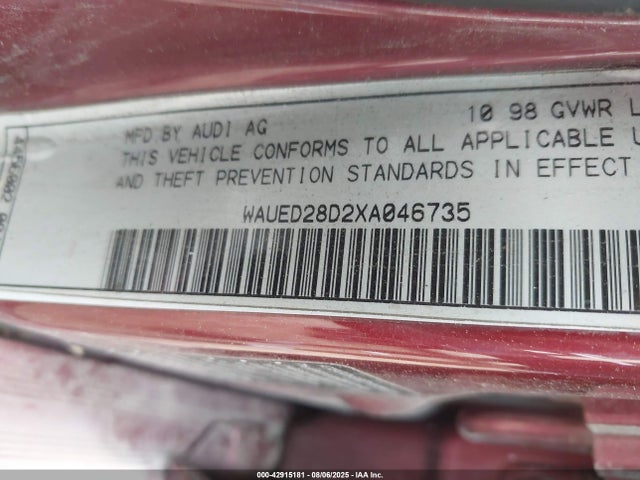 1999 AUDI A4 WAUED28D2XA046735 Photo 8