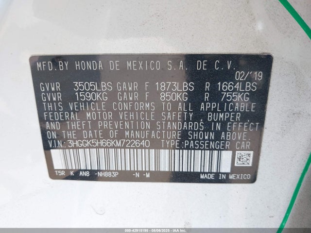 3HGGK5H66KM722640 Honda l15b1