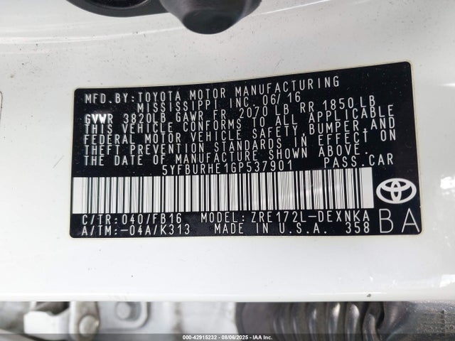 Toyota 2zr-fe 2016 5YFBURHE1GP537901 Image 9