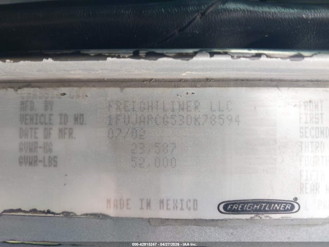 2003 Freightliner Conventional Fld132 Xl Classic მანქანა იყიდება აუქციონზე, vin: 1FUJAPCG53DK78594, აუქციონის ნომერი: 42915247