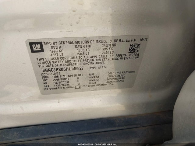 Chevrolet luv - mfi, vvt: variable valve timing, e85 max, alum 2017 3GNCJPSB6HL146927 Image 9