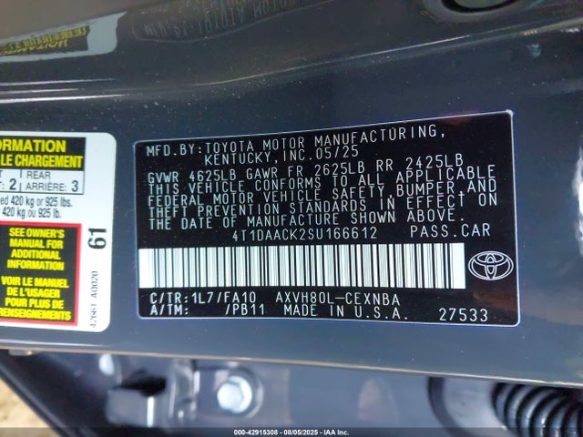 Toyota a25a-fxs 2025 4T1DAACK2SU166612 Image 9