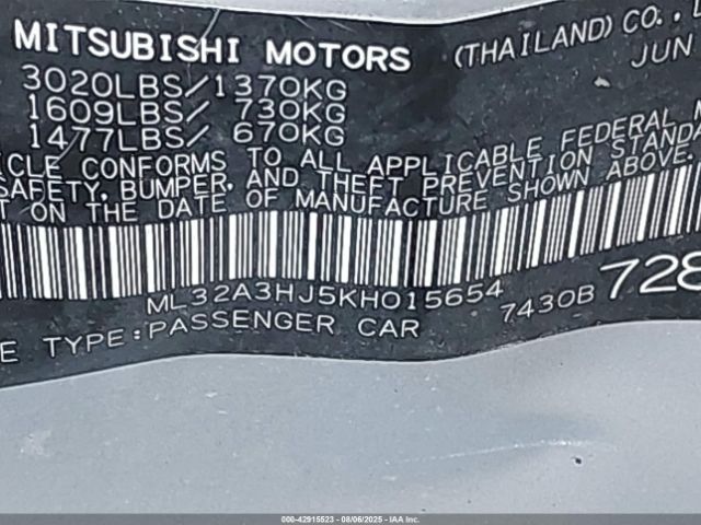 2019 MITSUBISHI MIRAGE ML32A3HJ5KH015654 Photo 8