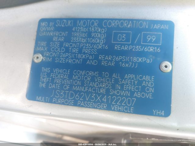 1999 SUZUKI GRAND VITARA JS3TD62V3X4122207 Photo 8