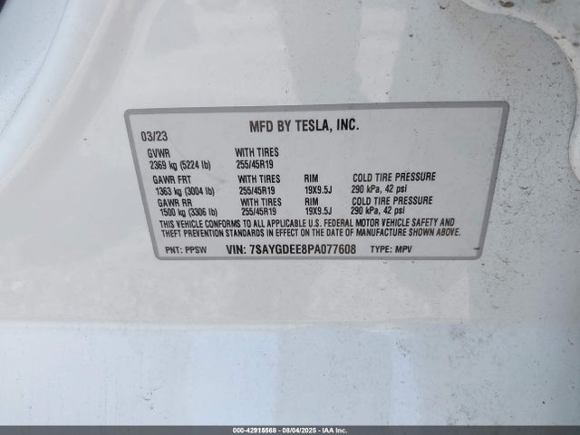 2023 TESLA MODEL Y 7SAYGDEE8PA077608 Photo 8