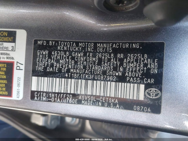 Toyota 2ar-fe 2015 4T1BF1FK3FU087962 Image 9