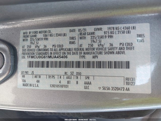 1FMCU0G61MUA45406 Ford dragon di tc