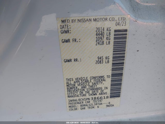 1N4AL4CV1PN386618 Nissan Altima