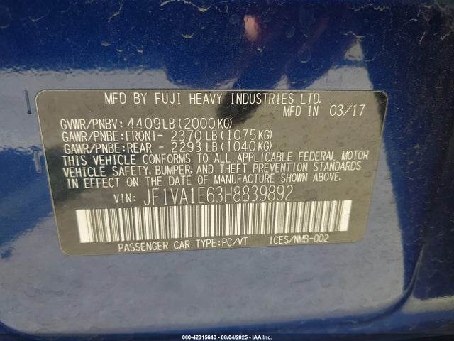 JF1VA1E63H8839892 Subaru dib