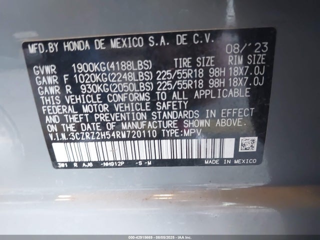 3CZRZ2H54RM720110 Honda k20z5