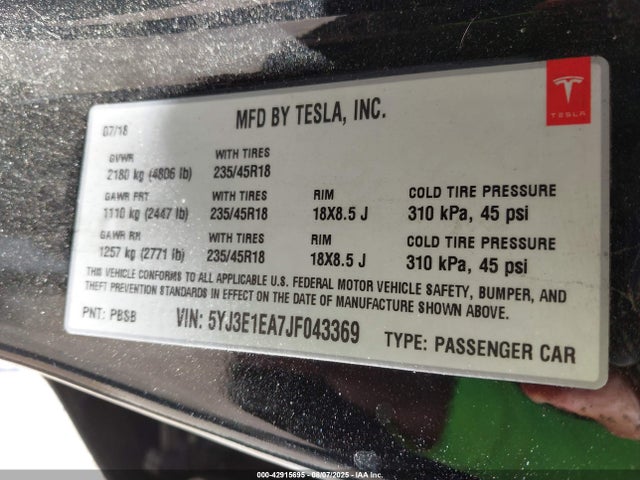 2018 TESLA MODEL 3 5YJ3E1EA7JF043369 Photo 8