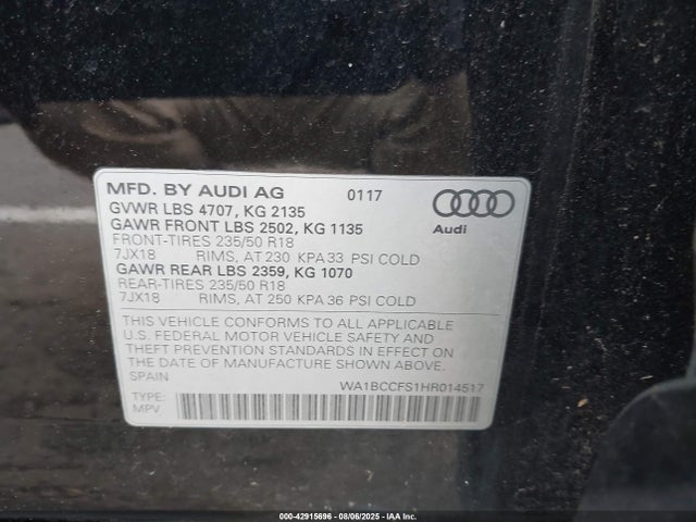 2017 AUDI Q3 WA1BCCFS1HR014517 Photo 8