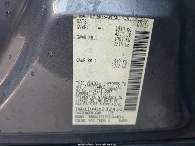1N4AL3AP4EN232450 Nissan 2014