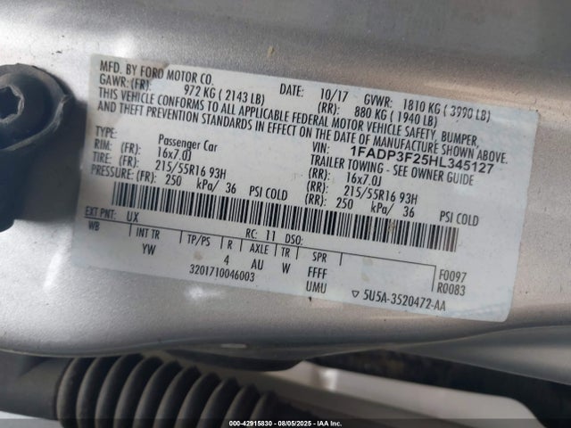 Ford 2.0l gdi 2017 1FADP3F25HL345127 Image 9
