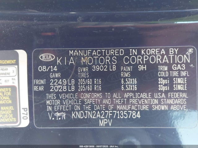 KNDJN2A27F7135784 KIA dohc gdi gamma